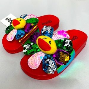 New! Sequined Smiley Face Multicolor Flower Sandals